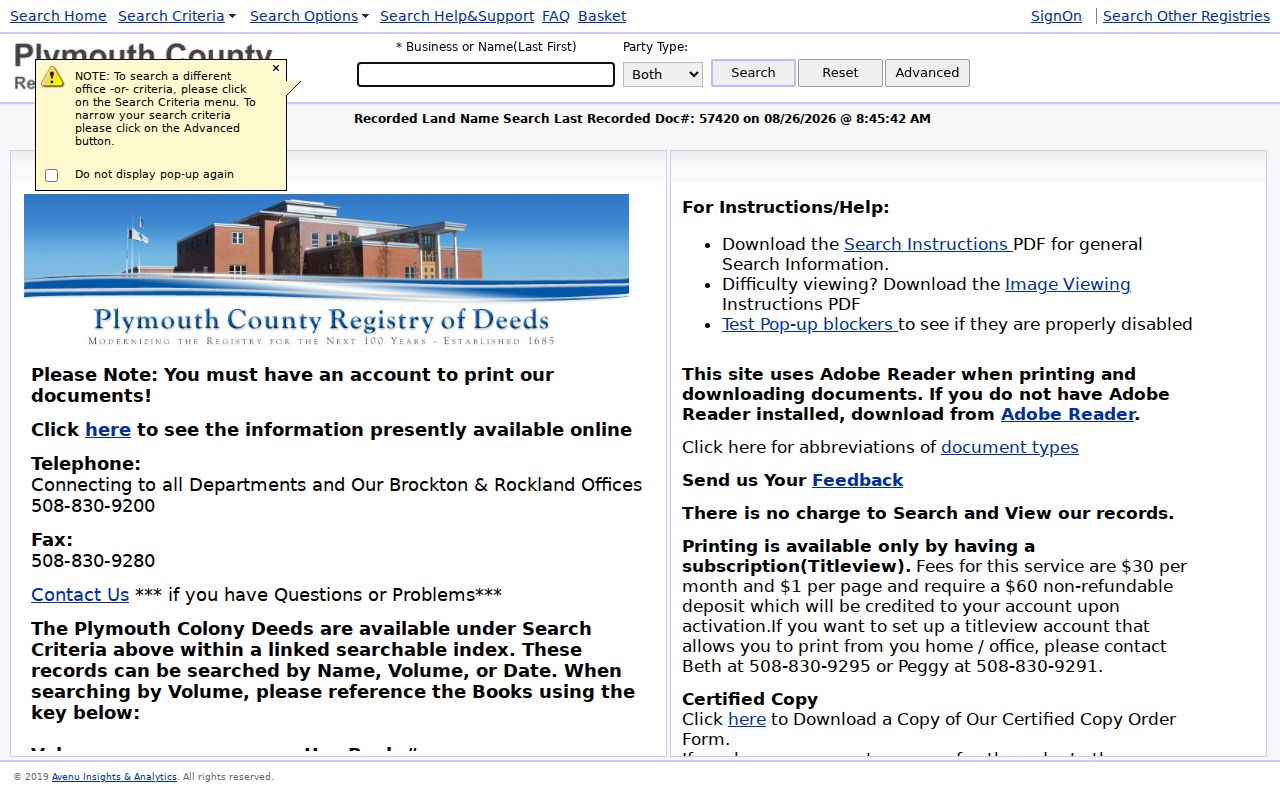 Plymouth residents directory Registry TitleView land-record search