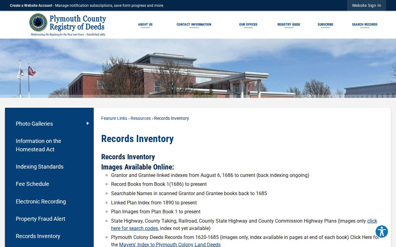 Plymouth previous residents Registry records inventory