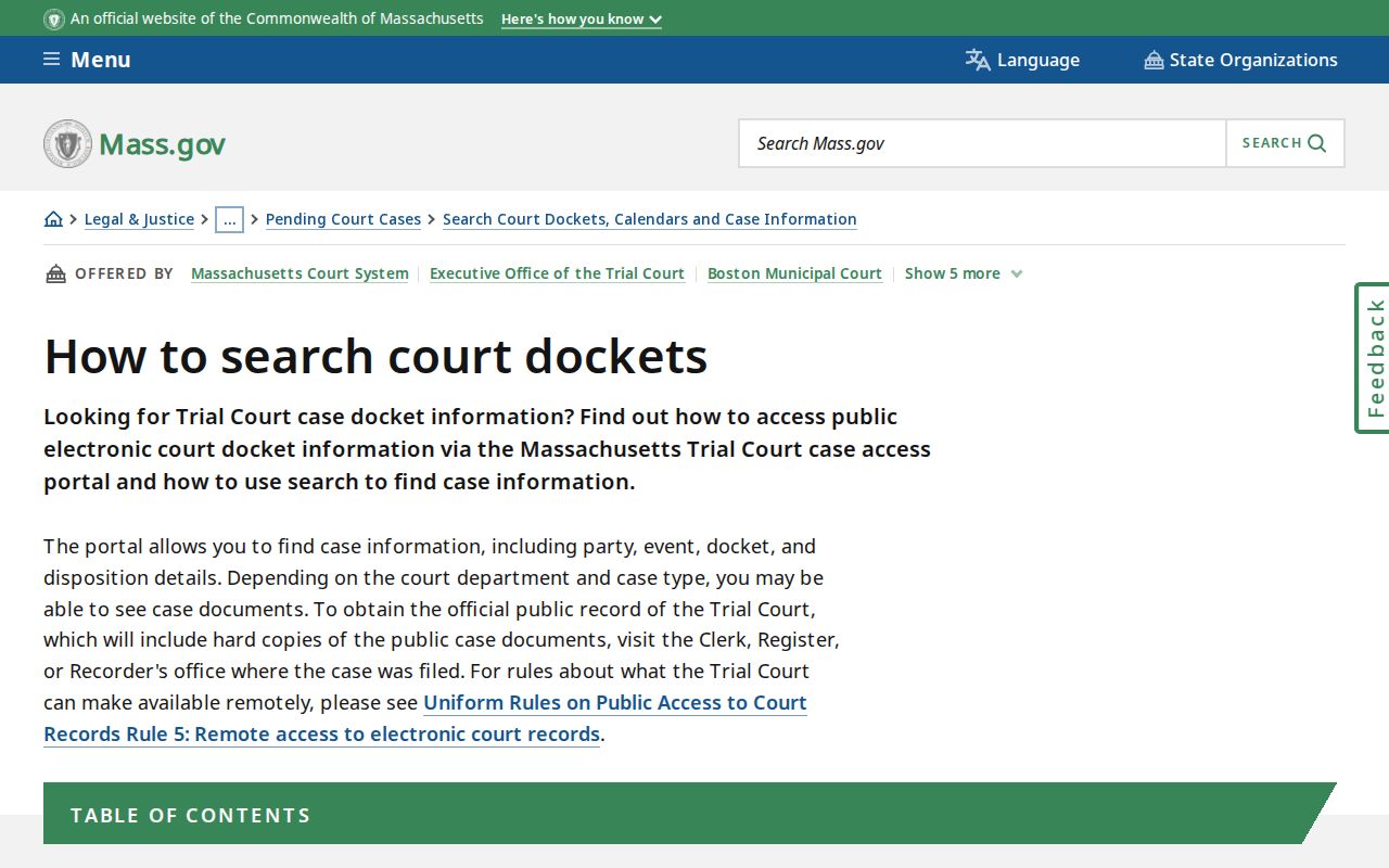 Plymouth resident lookup through Massachusetts court-docket search instructions