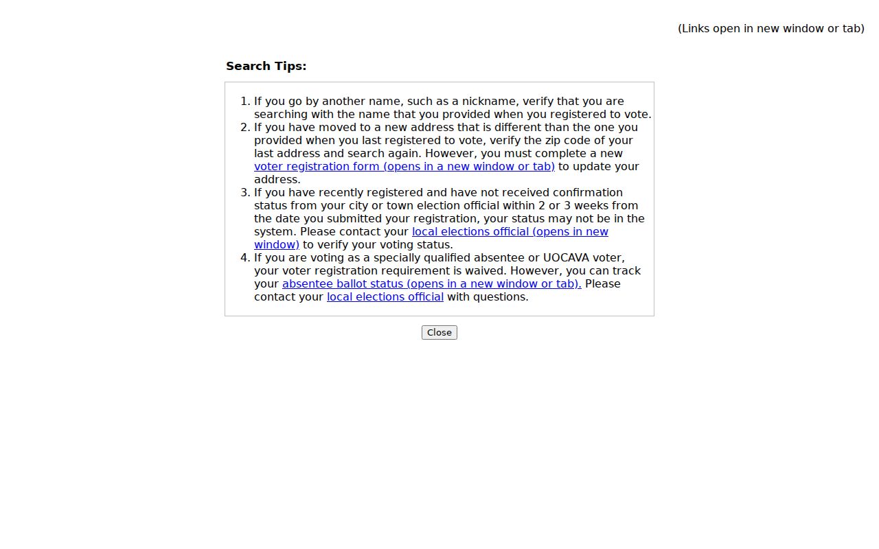 Plymouth resident lookup using Massachusetts voter-search guidance
